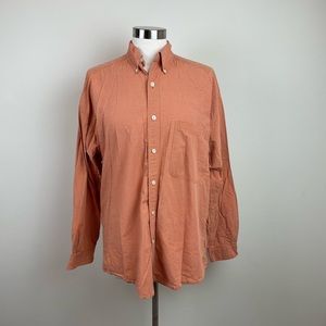 Structure Orange Gingham Plaid Long Sleeve Button Down Shirt Men Medium Cotton